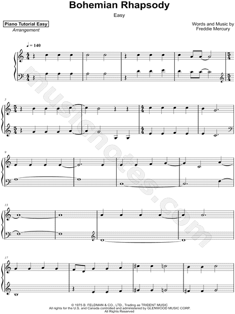 bohemian rhapsody easy piano pdf